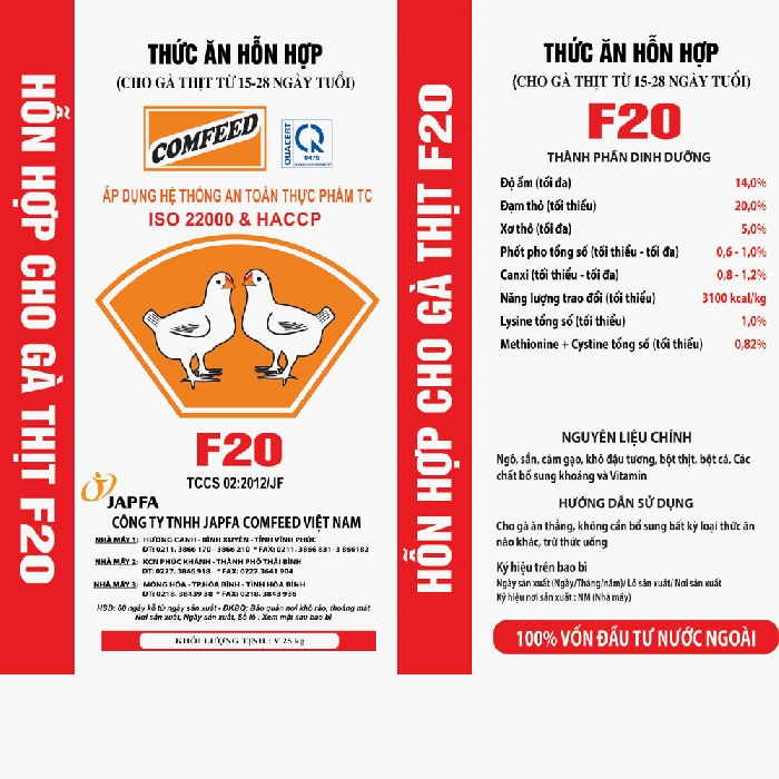 Thức ăn hỗn hợp dạng viên cho gà thịt từ 15-28 ngày tuổi - COMFEED F20
