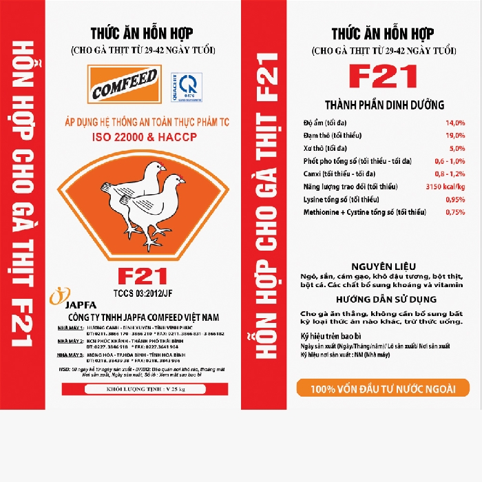 Thức ăn hỗn hợp dạng viên cho gà thịt từ 29-42 ngày tuổi - COMFEED F21
